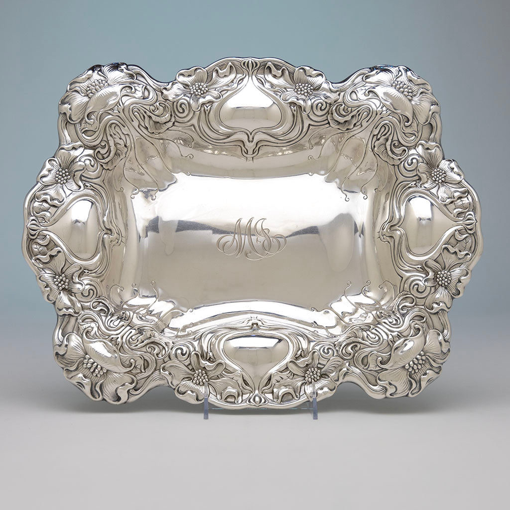 Gorham Large Antique Sterling Silver Dogwood Bowl, Providence, RI, 1905