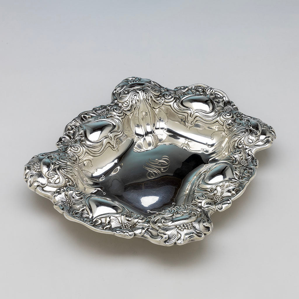 Gorham Large Antique Sterling Silver Dogwood Bowl, New York, NY, 1904