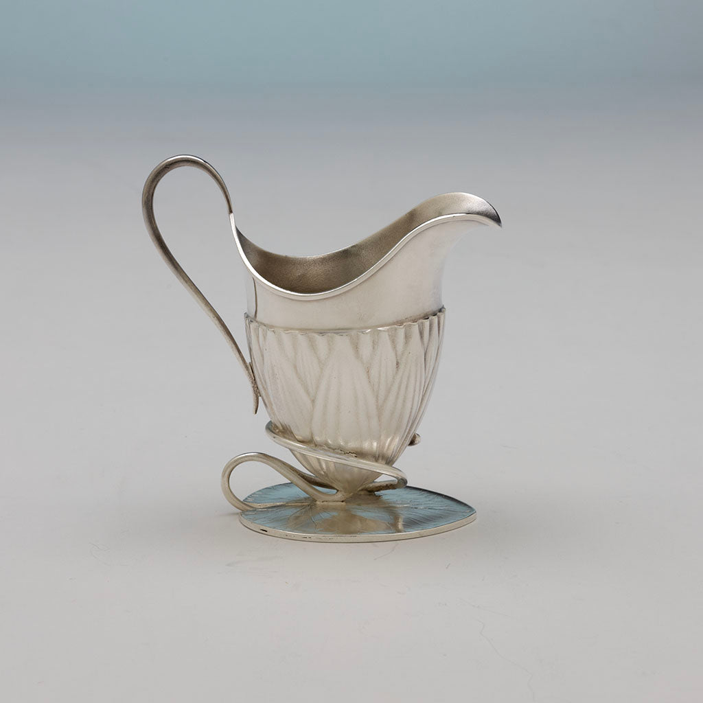 Creamer to Whiting Antique Sterling Silver Lily Pad Creamer &amp; Sugar, NYC, NY, c. 1880