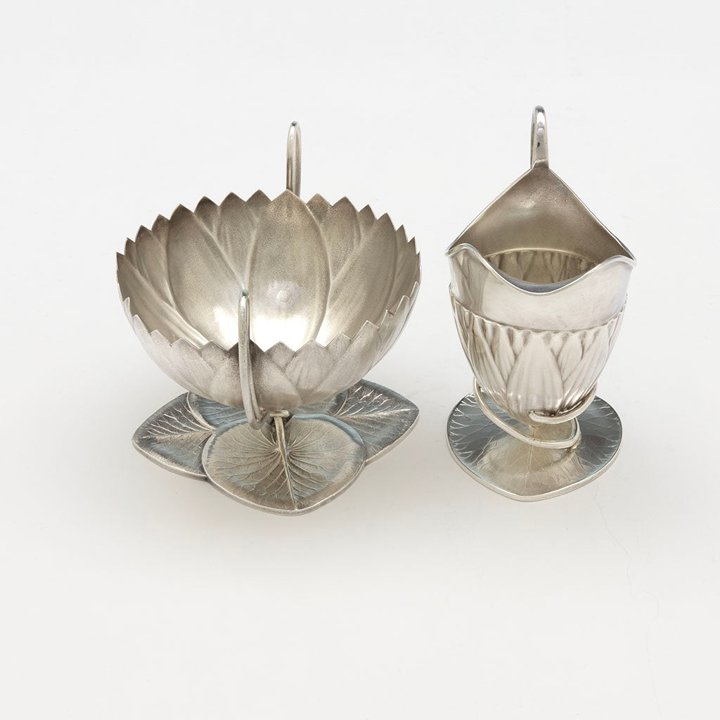 Interior of Whiting Antique Sterling Silver Lily Pad Creamer &amp; Sugar, NYC, NY, c. 1880