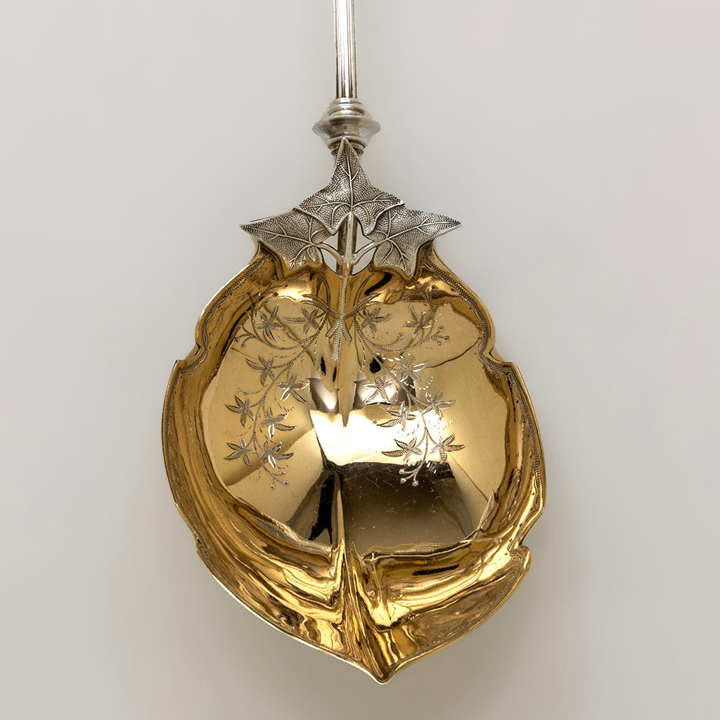 Bowl of Gorham &#39;Morning Glory&#39; Antique Sterling Serving Spoon, Providence, RI, c. 1870s
