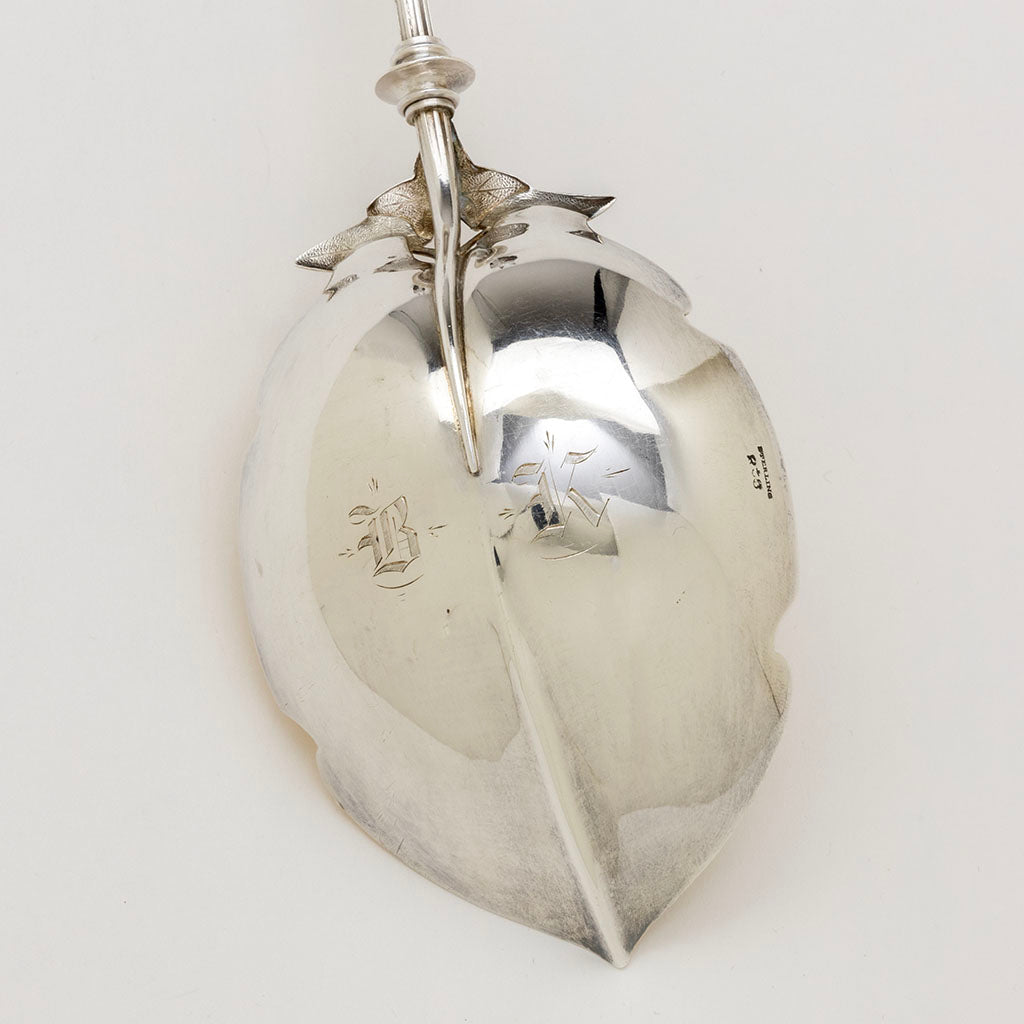 Monogram on Gorham &#39;Morning Glory&#39; Antique Sterling Serving Spoon, Providence, RI, c. 1870s