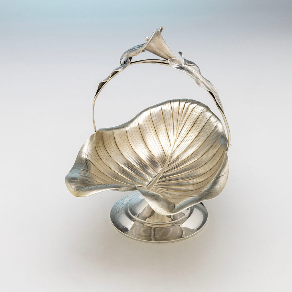 Whiting Antique Sterling Silver Calla Lily Presentation Basket, NYC, NY, c. 1872