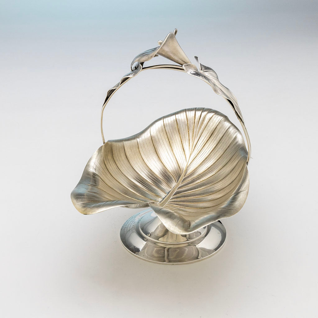 Back of Whiting Antique Sterling Silver Lily Presentation Basket, NYC, NY, c. 1872
