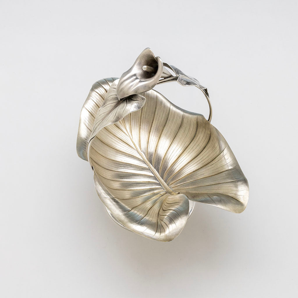 Lily side of Whiting Antique Sterling Silver Lily Presentation Basket, NYC, NY, c. 1872