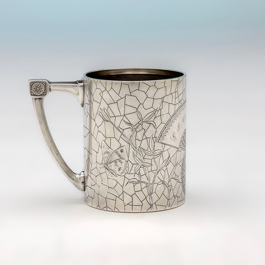 Butterfly on Gorham Antique Sterling Silver Child&#39;s Cup, Providence, RI, 1879