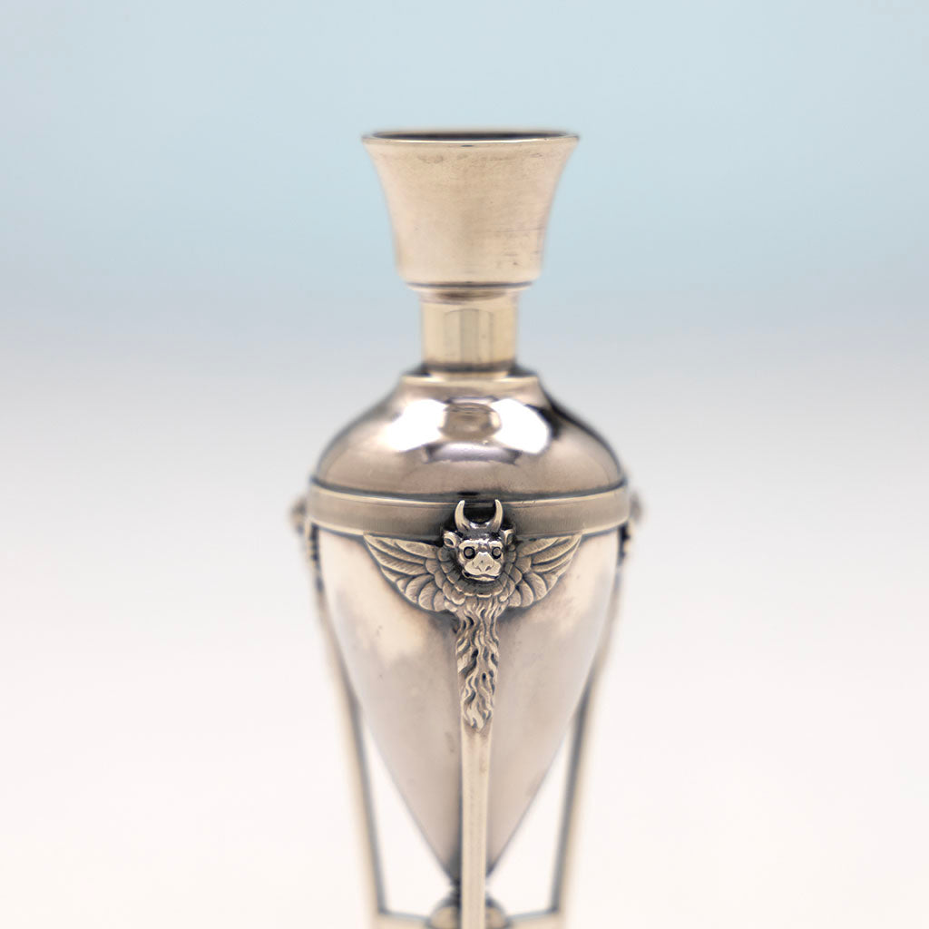 Figure on Gorham Antique Sterling Silver Bud Vase, Providence, RI, 1869