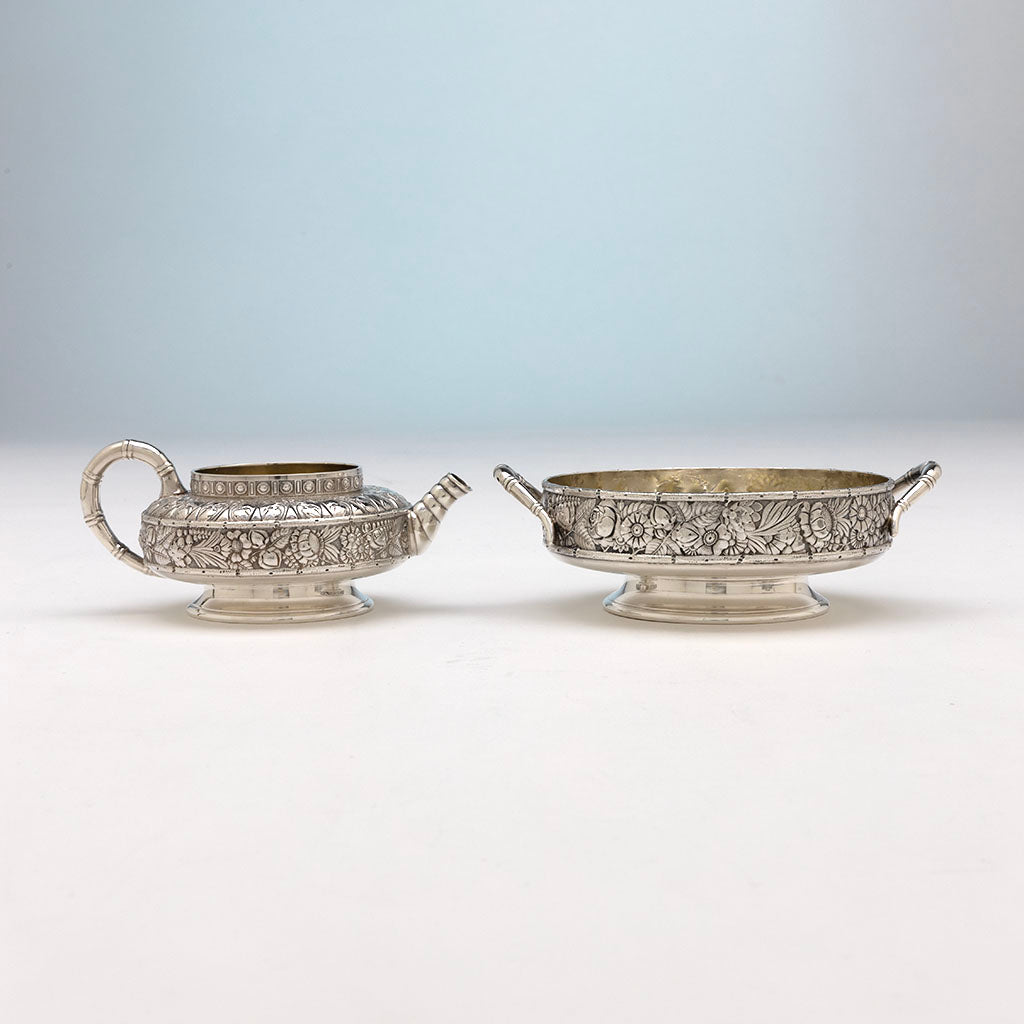 Creame and sugar to Gorham Antique Sterling Silver Floral Coffee Set, Providence, RI, 1881