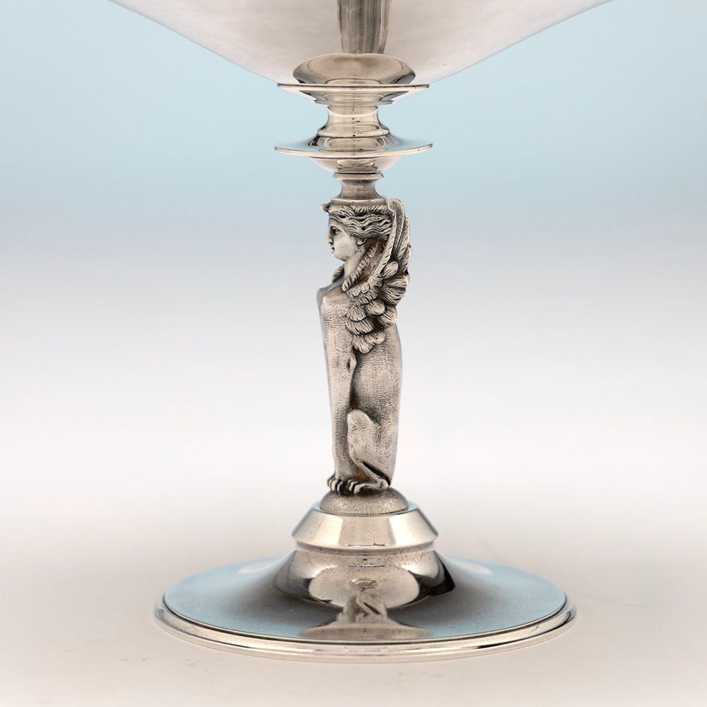 Sphinx side detail of Gorham Antique Sterling Silver Figural Tazza, Providence, RI, 1868