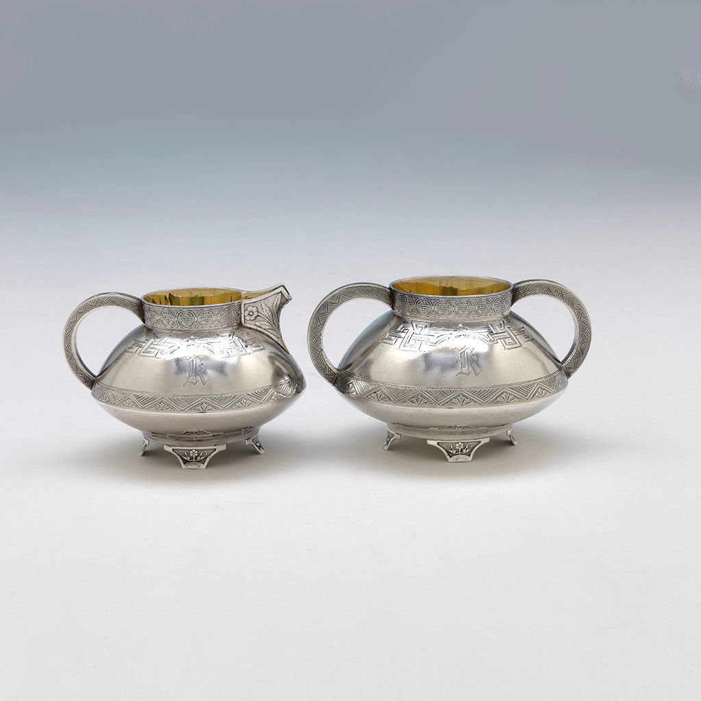 Gorham Antique Sterling Silver Japonesque Dessert Creamer and Sugar, Providence, RI, 1873