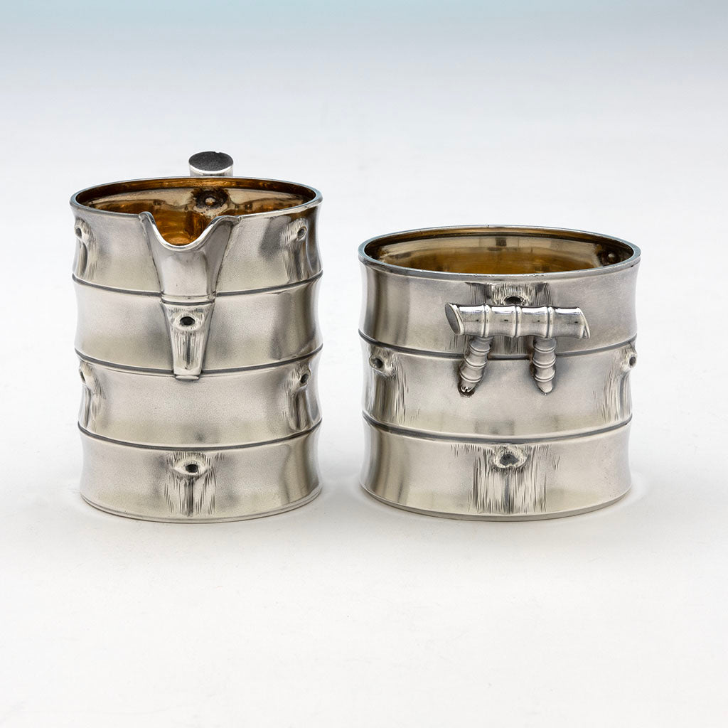 Detail of Shiebler Antique Sterling Silver Creamer &amp; Sugar, NYC, NY, c. late 1870s