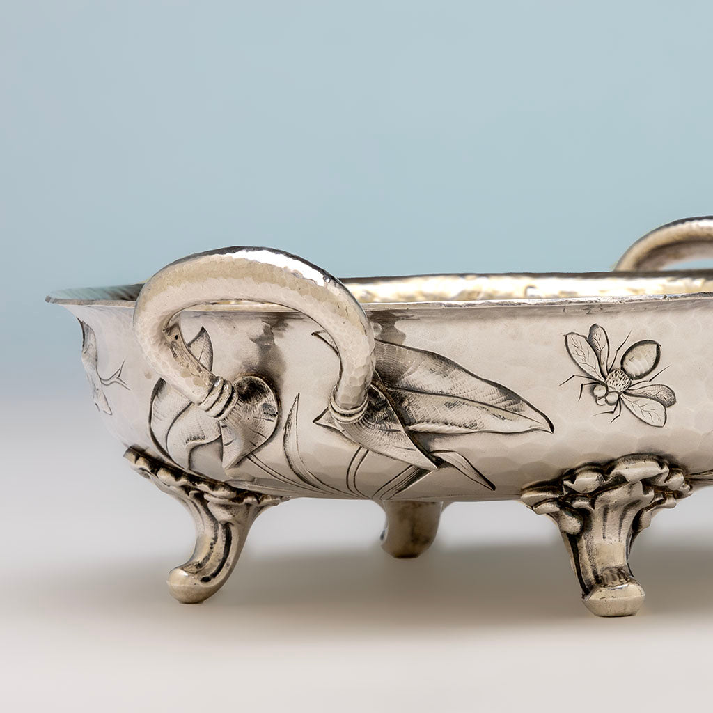 Bee on Dominick &amp; Haff Antique Sterling Silver Intaglio Chased Shallow bowl, NYC, NY, 1881