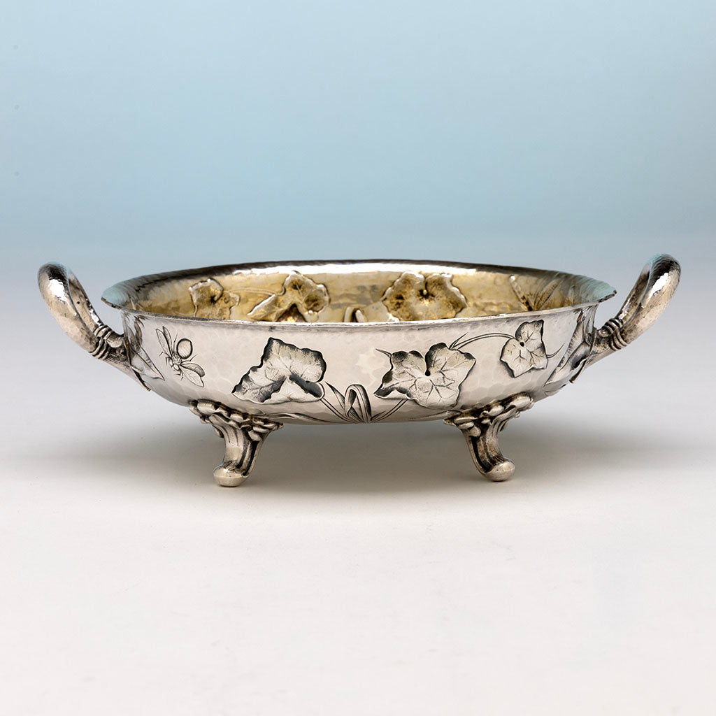 Bee side of Dominick &amp; Haff Antique Sterling Silver Intaglio Chased Shallow bowl, NYC, NY, 1881
