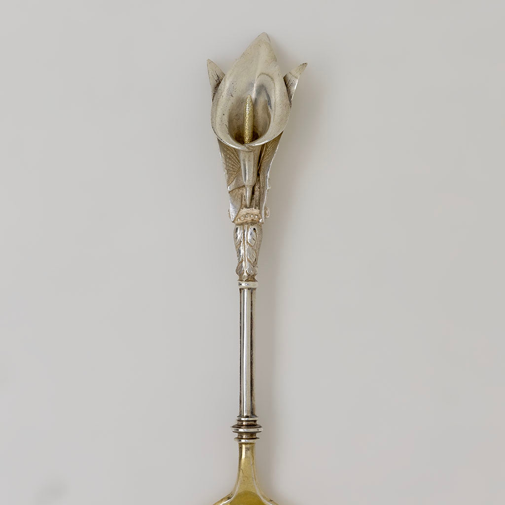 Design detail of Whiting (attr) Antique Sterling Silver &#39;Calla Lily&#39; Pattern Tea Spoons, NYC, NY, c. 1870s