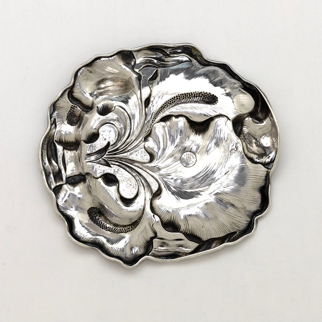 Back of Unger Bros Antique Sterling Silver Iris Bon Bon Tray, Newark, NJ, c. 1900