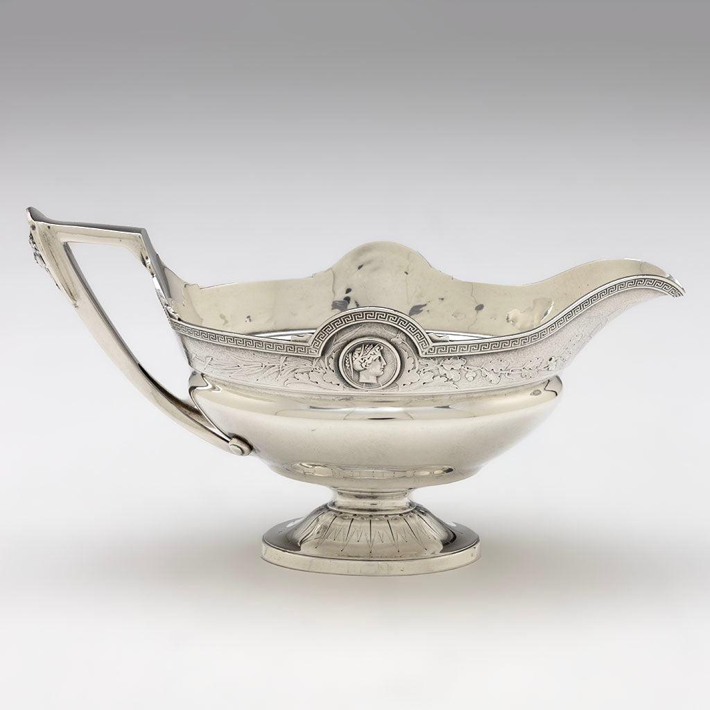 Side of Gorham Antique Coin Silver &#39;Medallion&#39; Gravy Boat, Providence, RI, c. 1868