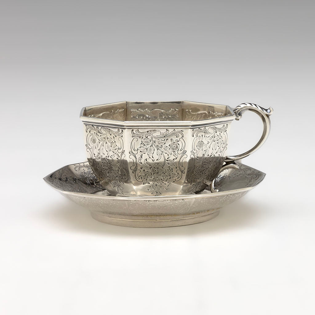 William Forbes for Ball, Tompkins and Black Antique Coin Silver Cup & Saucer , NYC, New York, 1853