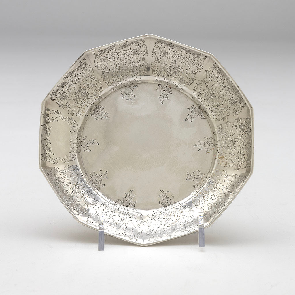 Saucer to William Forbes for Ball, Tompkins and Black Antique Coin Silver Cup &amp; Saucer, NYC, New York, 1853