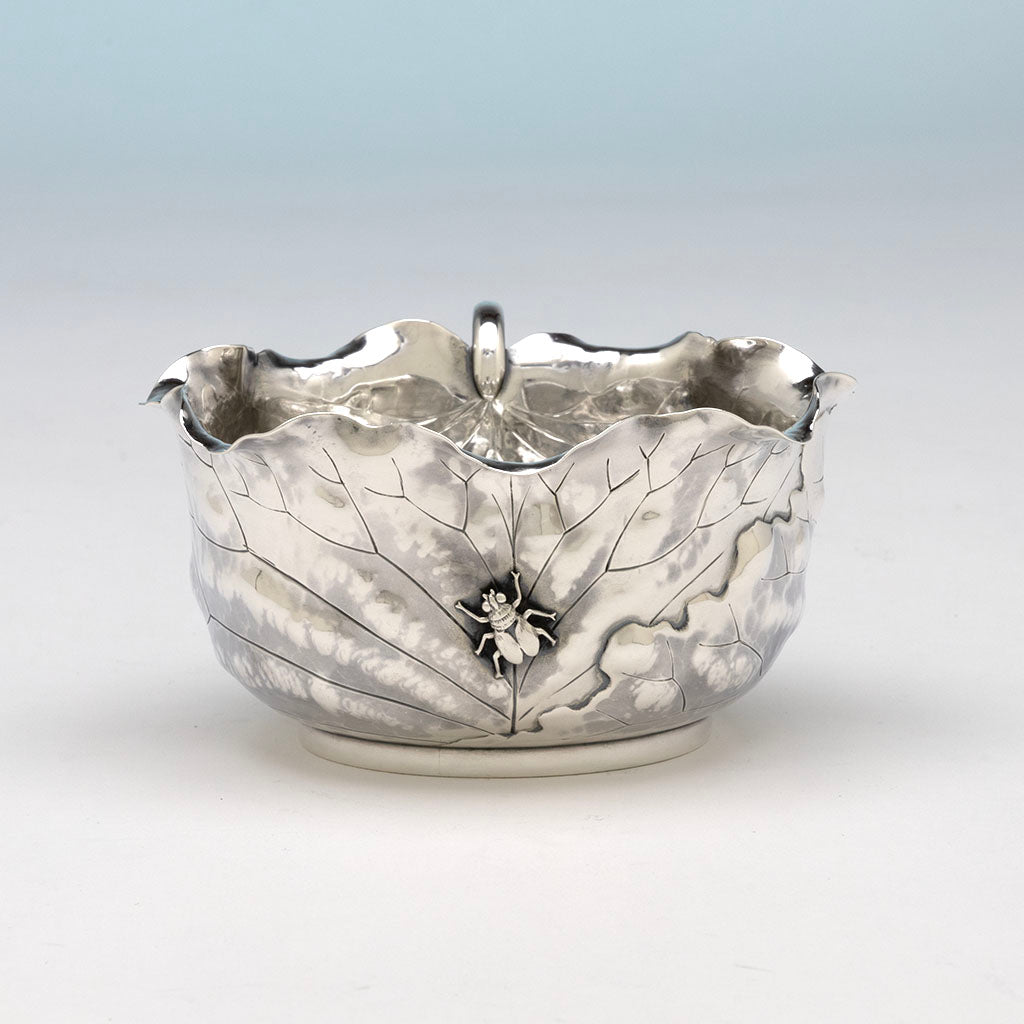 Applied bee on Shiebler Antique Sterling Silver Aesthetic Movement Gravy Boat, NYC, NY, c. 1880