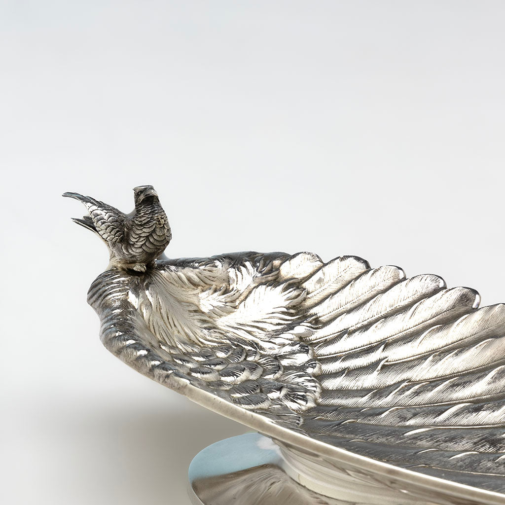 Bird detail of Whiting Antique Sterling Silver Figural Bird Dish, New York City, c. 1870s