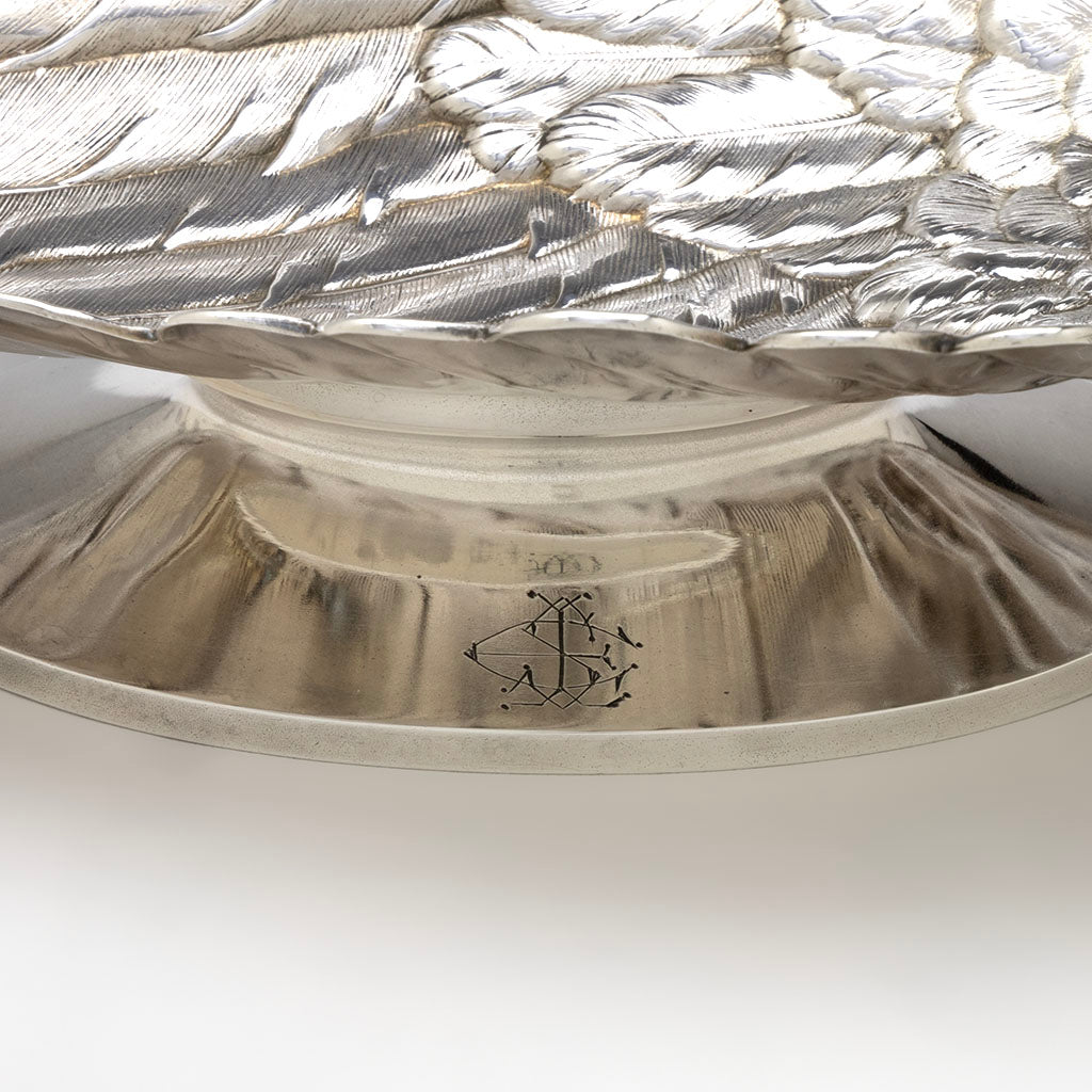 Monogram on Whiting Antique Sterling Silver Figural Bird Dish, New York City, c. 1870s