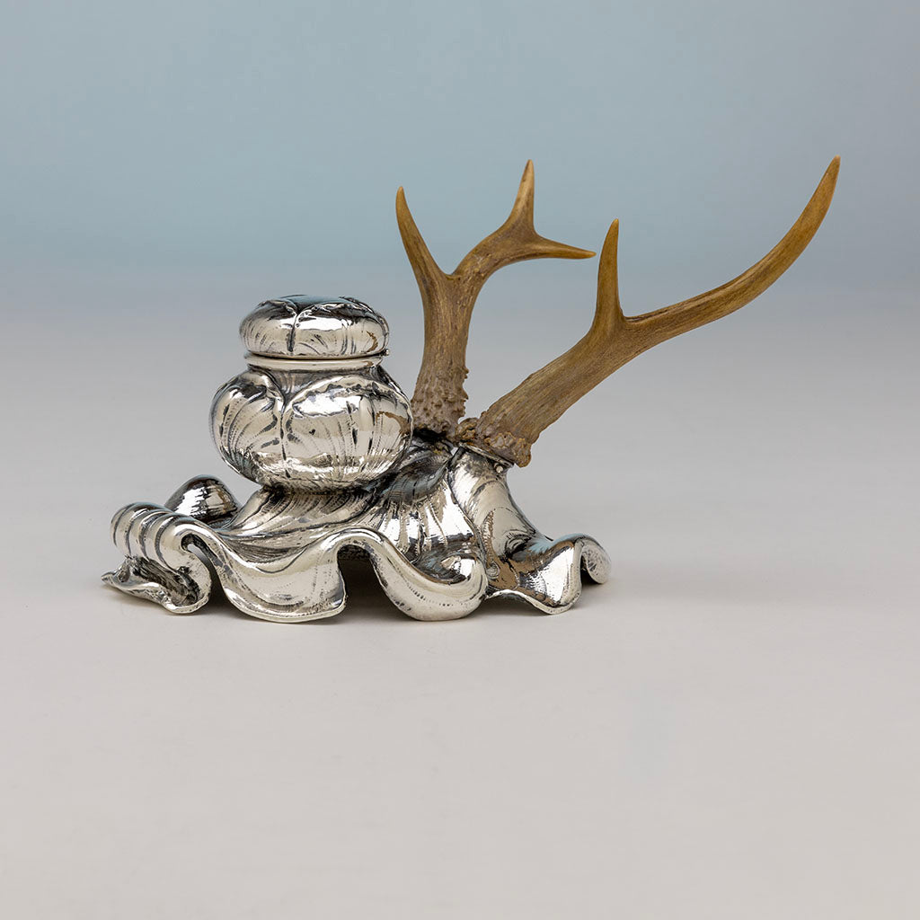 Gorham Antique Sterling Silver Sample Inkstand with Antlers, Providence, RI, 1900