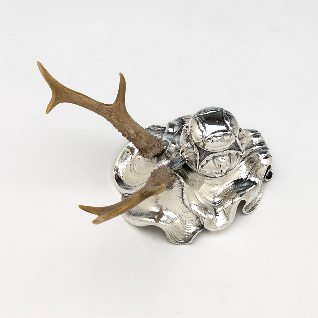 Top of Gorham Antique Sterling Silver Sample Inkstand with Antlers, Providence, RI, 1900