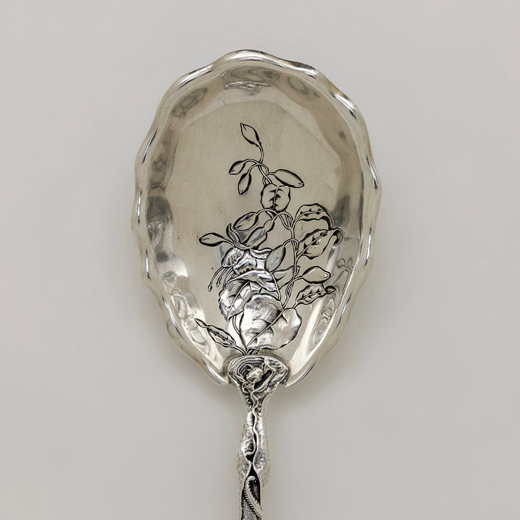 Bowl of Gorham Antique Sterling Silver &#39;Hizen&#39; Pattern Serving Berry Spoon, Providence, RI, c. 1880