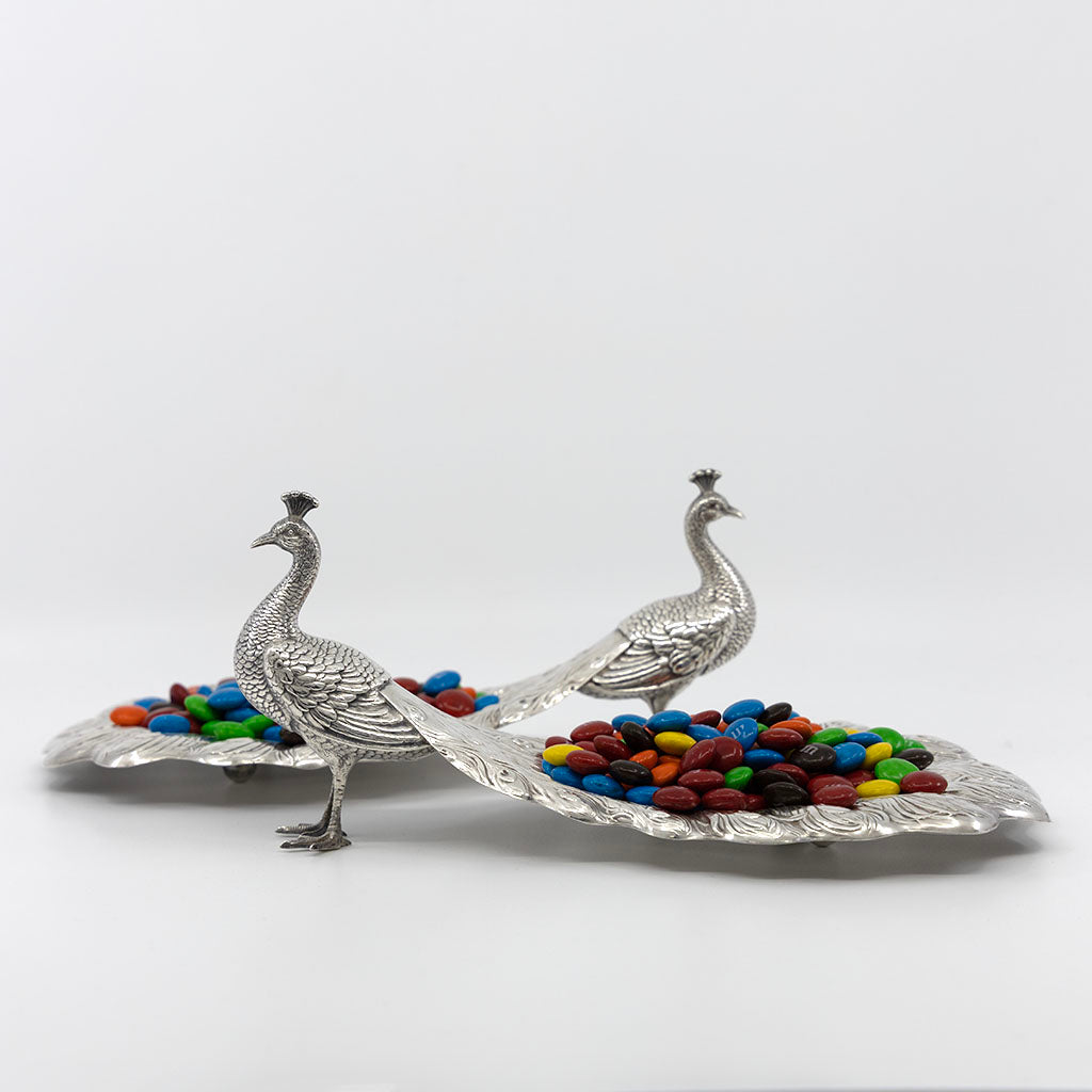 Pair of Durgin Sterling Silver Peacock Bon-bon Dishes, Concord, NH, c. 1920s