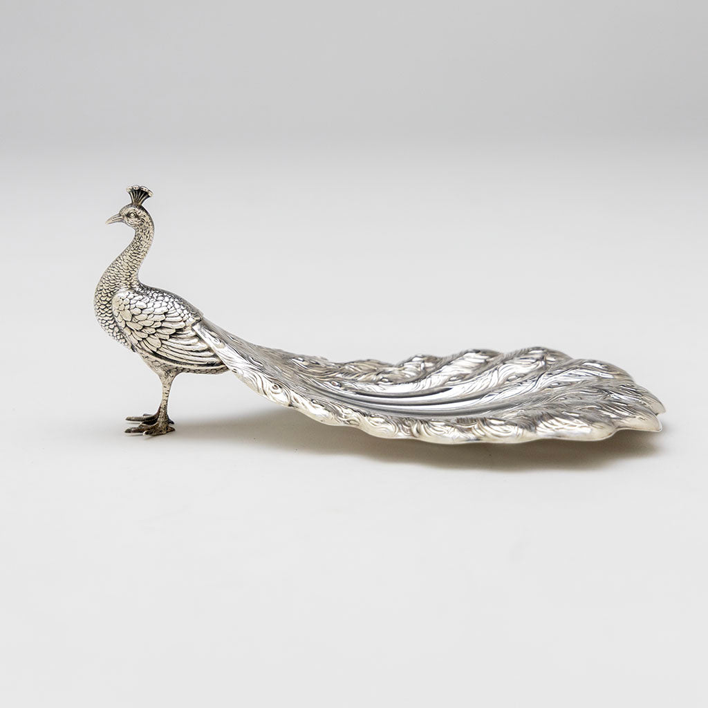Single profile of Pair of Durgin Sterling Silver Peacock Bon-bon Dishes, Concord, NH, c. 1920s