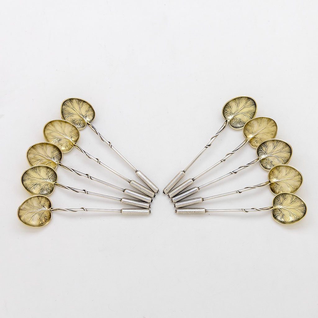 Set of 10 Durgin(attr) Antique Sterling Silver Cattail Tea/Coffee Spoons, Concord, NH, c. 1880s