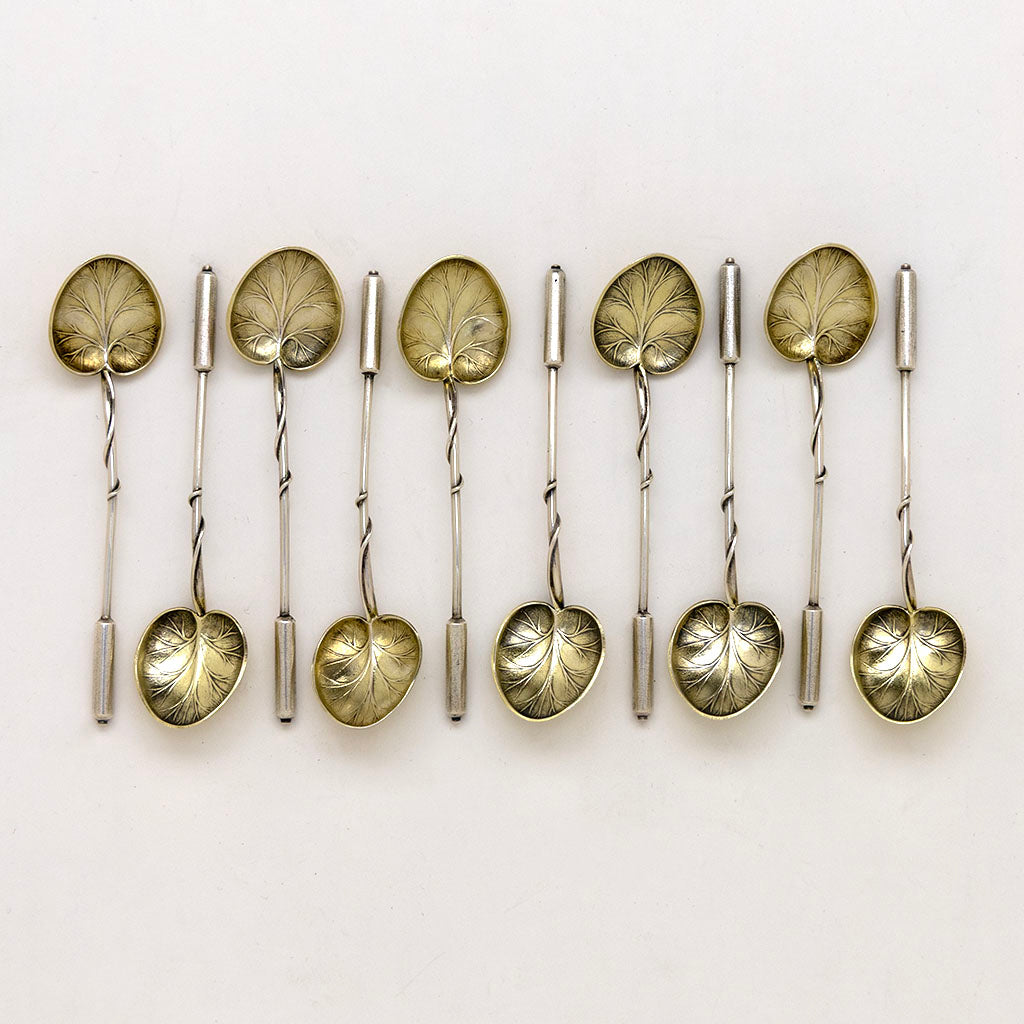 Set of 10 Durgin(attr) Antique Sterling Silver Cattail Tea/Coffee Spoons, Concord, NH, c. 1880s