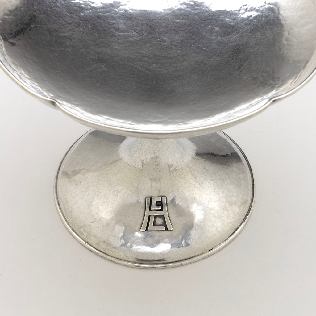 Monogram on Isadore V. Friedman Arts &amp; Crafts Hull-House Sterling Silver Compote, Chicago, IL, 1900-1908, 1912-1917