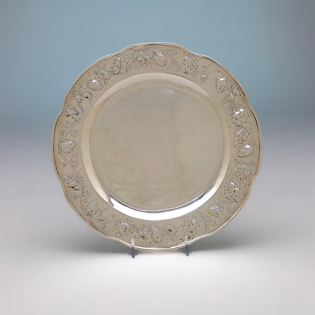 Gebelein Arts &amp; Crafts Sterling Silver Decorated Plate, Wellesley or Boston, MA, c. 1907