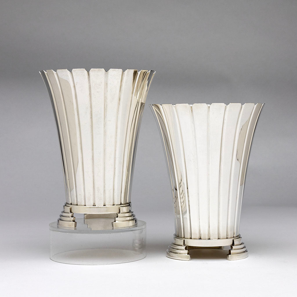 Side of Pair of Hayes &amp; McFarland &#39;Sun Ray&#39; Art Deco Sterling Vases, Mount Vernon, NY, 1928