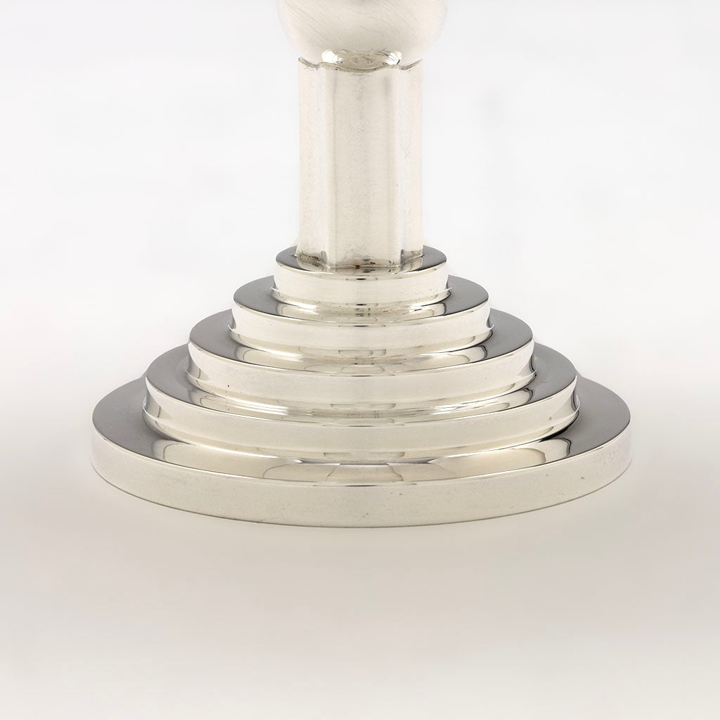 Stepped base of Hayes &amp; McFarland(attr) &#39;Sun Ray&#39; Art Deco Sterling Compote, Mt. Vernon, NY, c. 1928