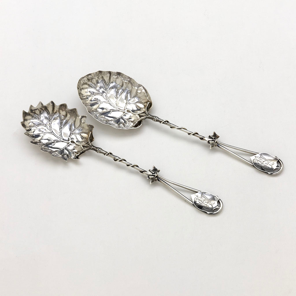 Gorham Antique Sterling Silver &#39;#44&#39; Aesthetic Salad Servers, Providence, RI, c. 1870s