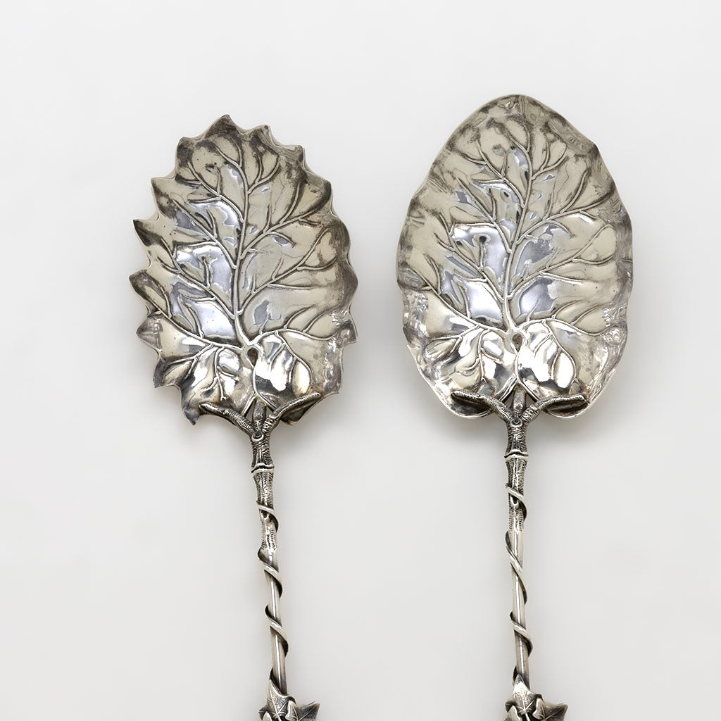 Bowls of Gorham Antique Sterling Silver &#39;#44&#39; Aesthetic Salad Servers, Providence, RI, c. 1870s