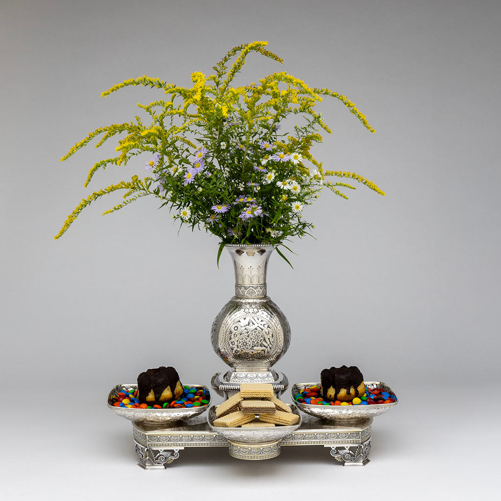 Sweet-filled Gorham Antique Sterling Silver Aesthetic Movement Centerpiece, Providence, RI, 1879