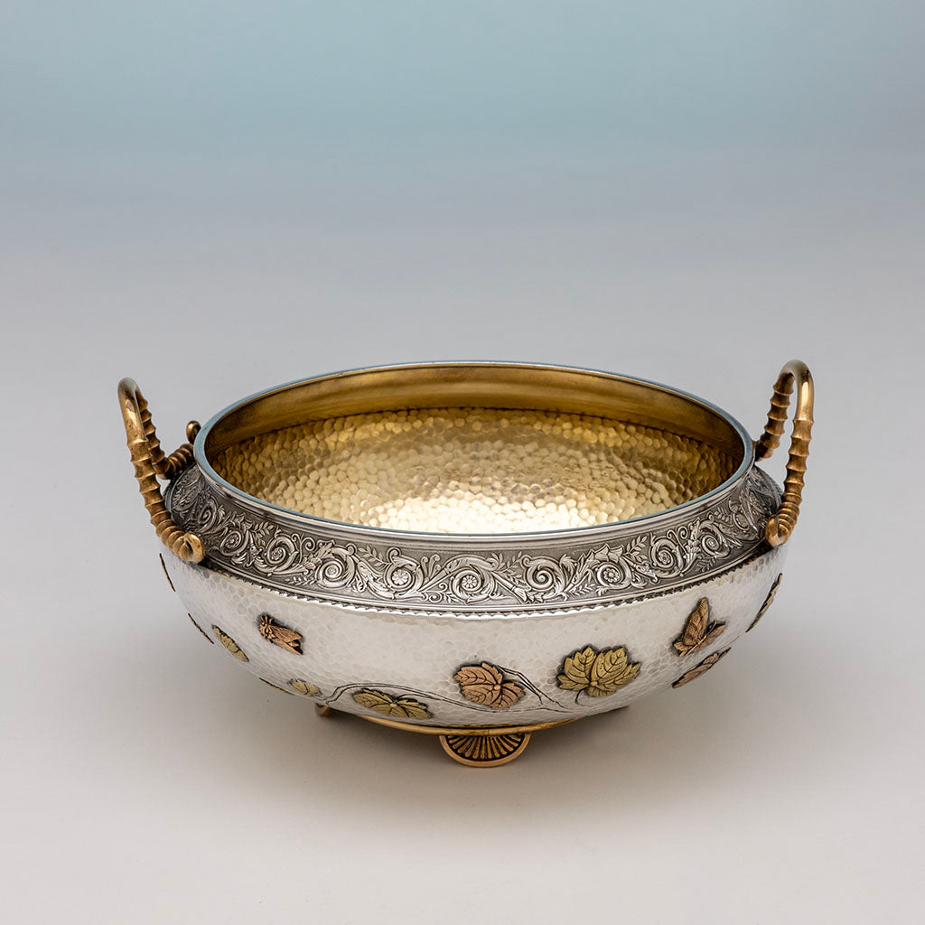 Interior of Gorham Antique Sterling Silver and Other Metals Aesthetic Movement Mixed Metals Centerpiece Bowl, 1879