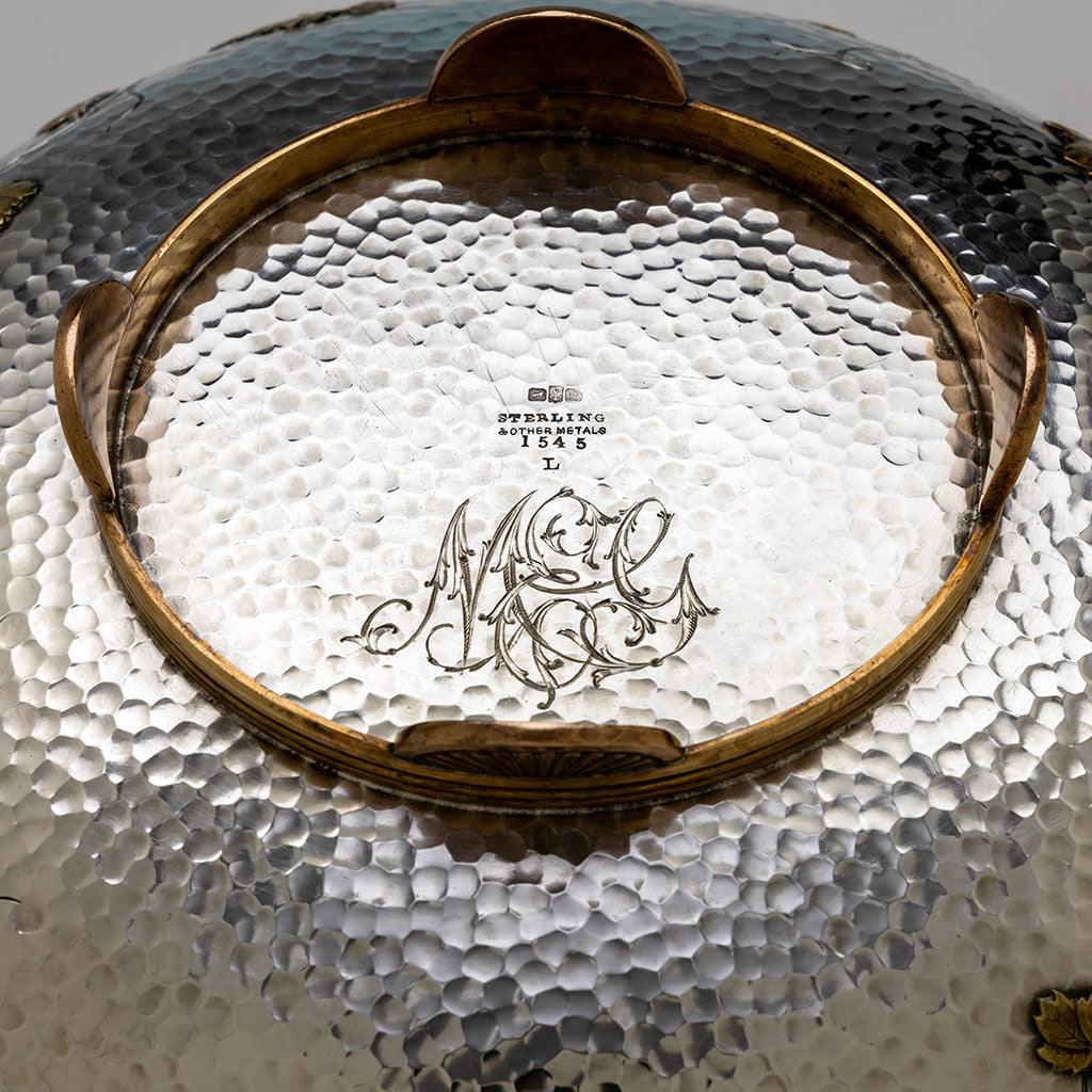 Marks and monogram on Gorham Antique Sterling Silver and Other Metals Aesthetic Movement Mixed Metals Centerpiece Bowl, 1879