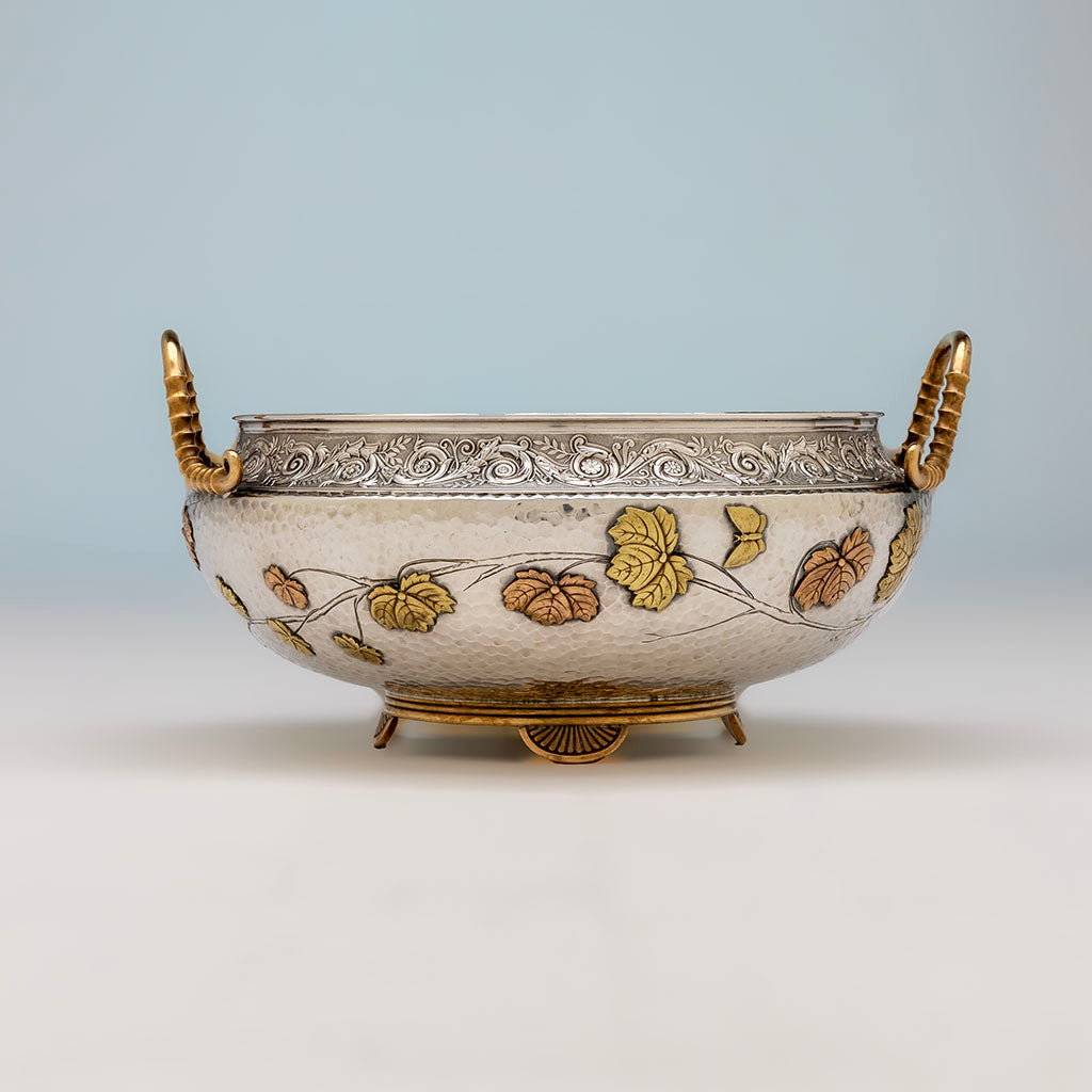 Detail of Gorham Antique Sterling Silver and Other Metals Aesthetic Movement Mixed Metals Centerpiece Bowl, 1879