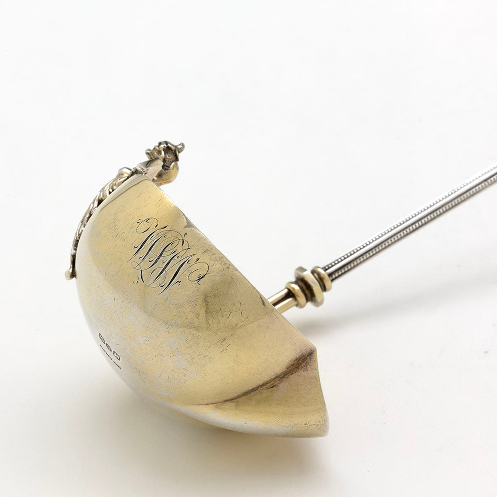 Monogram on George Sharp Antique Silver Figural Punch Ladle, Philadelphia, PA, c. 1866