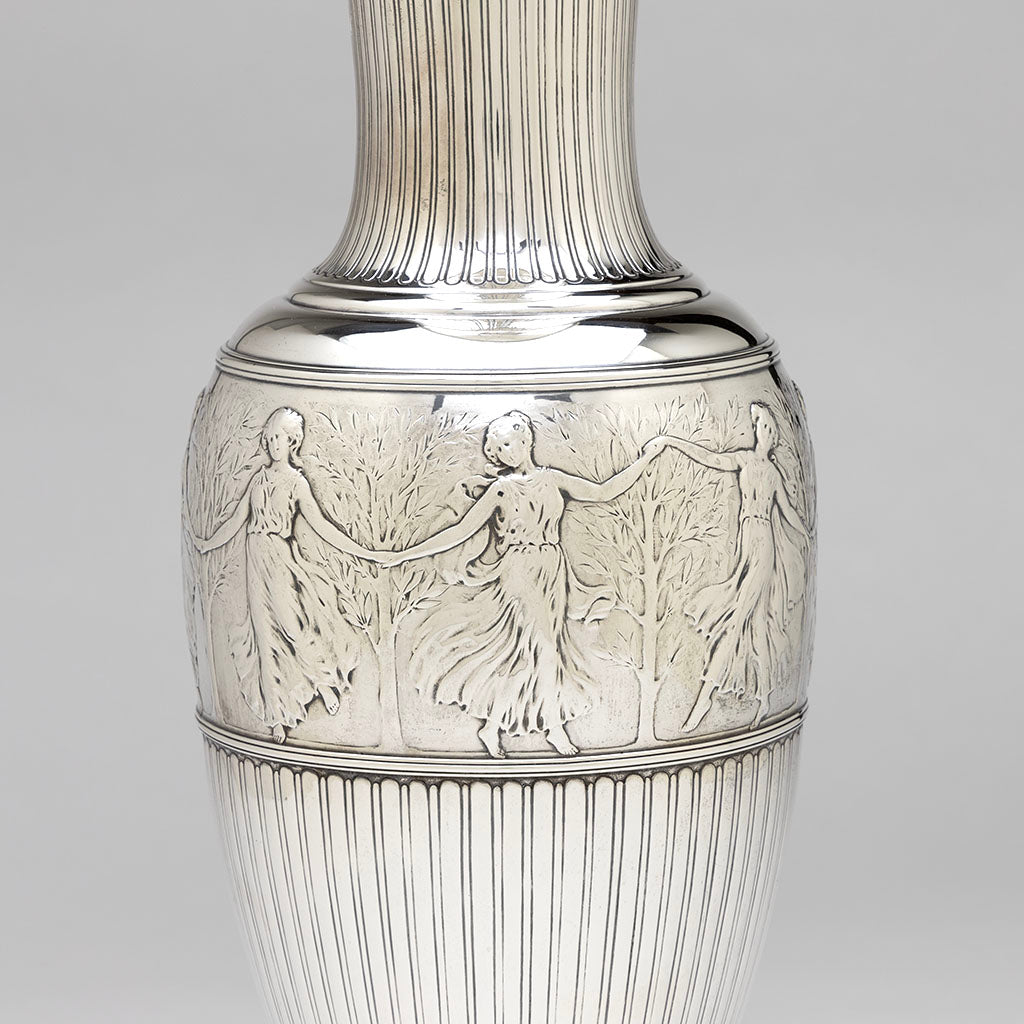 Repousse detail on Tiffany &amp; Co. Antique Sterling Silver Figural Ewer, NYC, NY, c. 1907