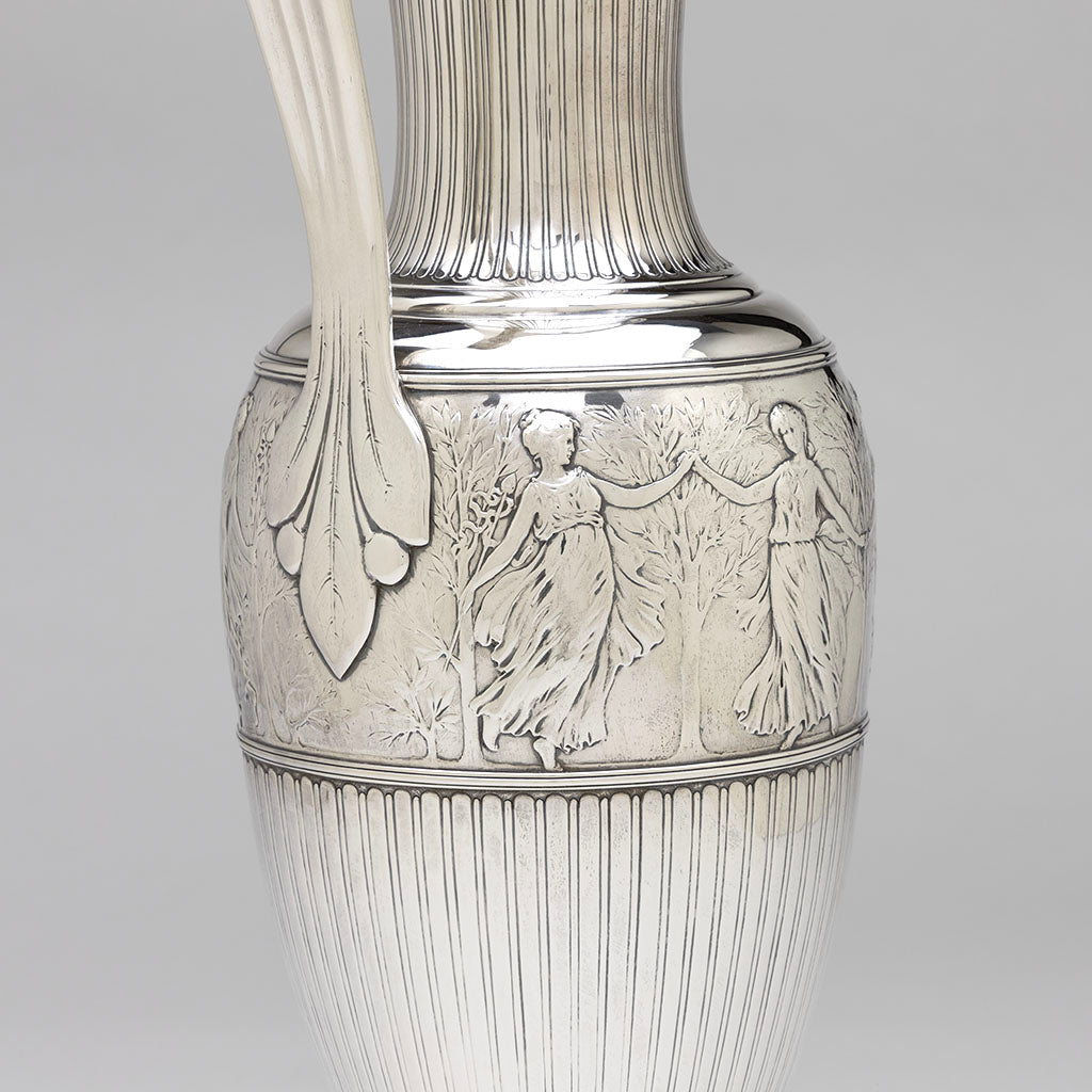 Forest scene on Tiffany &amp; Co. Antique Sterling Silver Figural Ewer, NYC, NY, c. 1907