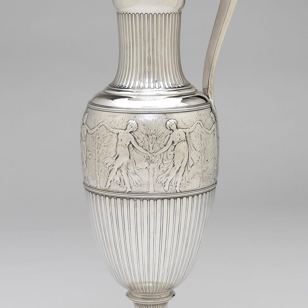 Dancing maidens on Tiffany &amp; Co. Antique Sterling Silver Figural Ewer, NYC, NY, c. 1907