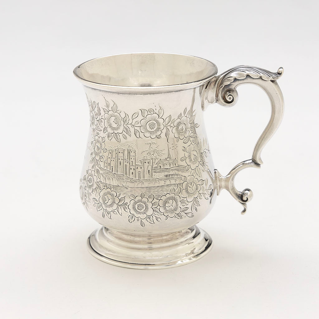 Castle scene on Taylor & Lawrie Antique Coin Silver Cup, Philadelphia, PA, 1851
