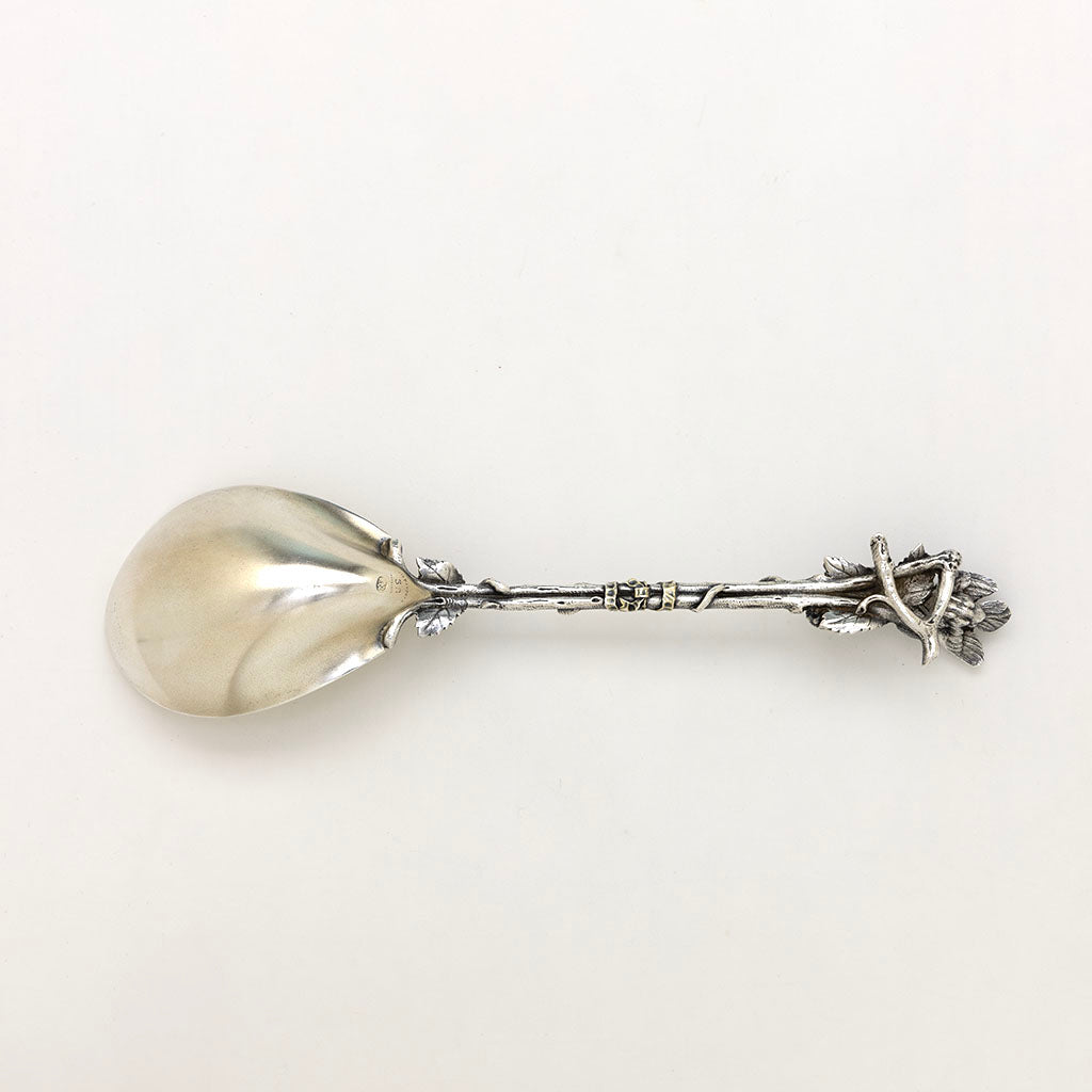 Back of Tiffany &amp; Co Rare Antique Sterling Silver Bird Serving Spoon, New York City, NY, early 1850s