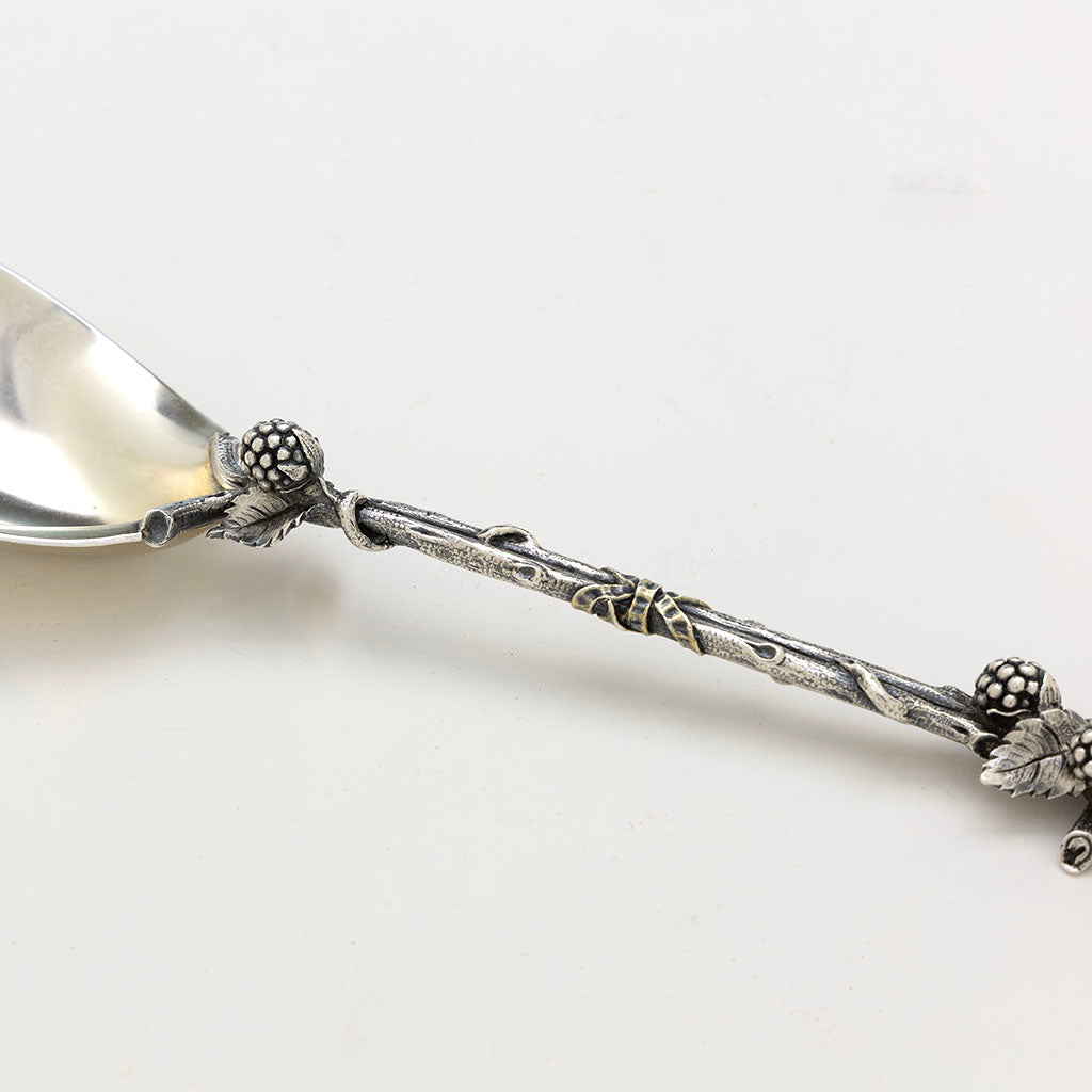 Handle detail of Tiffany &amp; Co Rare Antique Sterling Silver Bird Serving Spoon, New York City, NY, early 1850s