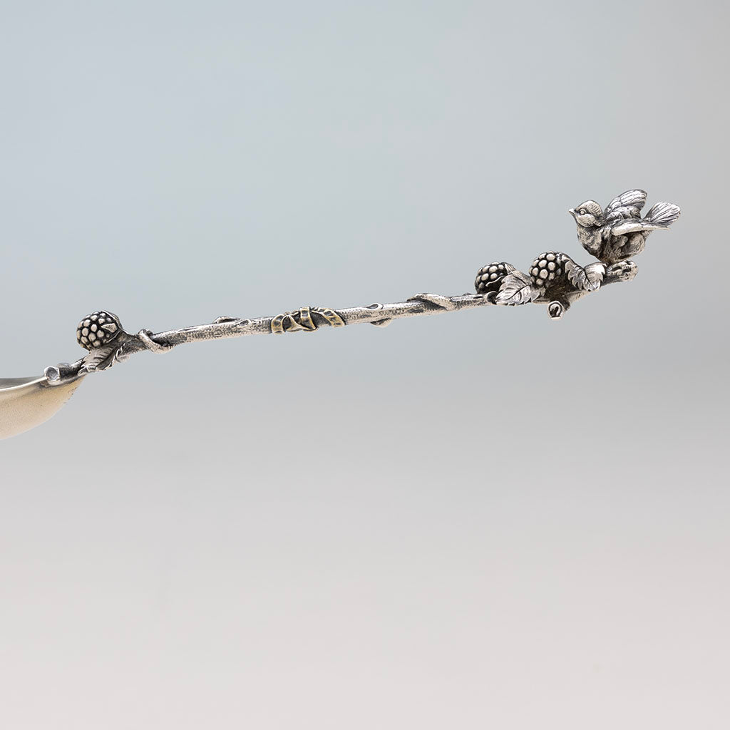 Side shot of Tiffany &amp; Co Rare Antique Sterling Silver Bird Serving Spoon, New York City, NY, early 1850s